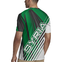 Modern Syria Flag Rugby Jersey with Green and Black Diagonal Stripe Design