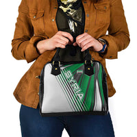 Modern Syria Flag Shoulder Handbag with Green and Black Diagonal Stripe Design