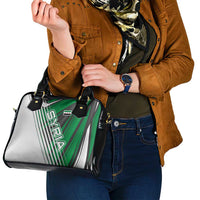 Modern Syria Flag Shoulder Handbag with Green and Black Diagonal Stripe Design