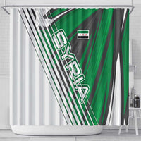 Modern Syria Flag Shower Curtain with Green and Black Diagonal Stripe Design