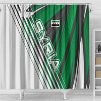 Modern Syria Flag Shower Curtain with Green and Black Diagonal Stripe Design