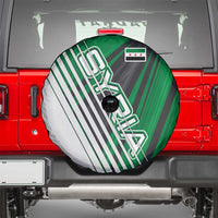 Modern Syria Flag Spare Tire Cover with Green and Black Diagonal Stripe Design