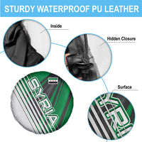 Modern Syria Flag Spare Tire Cover with Green and Black Diagonal Stripe Design