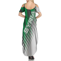 Modern Syria Flag Summer Maxi Dress with Green and Black Diagonal Stripe Design