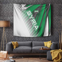 Modern Syria Flag Tapestry with Green and Black Diagonal Stripe Design