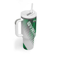 Modern Syria Flag Tumbler With Handle with Green and Black Diagonal Stripe Design