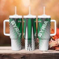 Modern Syria Flag Tumbler With Handle with Green and Black Diagonal Stripe Design