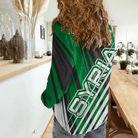 Modern Syria Flag Women Casual Shirt with Green and Black Diagonal Stripe Design