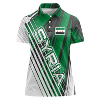 Modern Syria Flag Women Polo Shirt with Green and Black Diagonal Stripe Design
