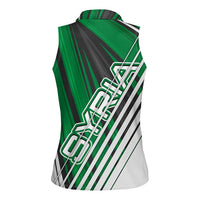 Modern Syria Flag Women Sleeveless Polo Shirt with Green and Black Diagonal Stripe Design