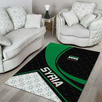 Syria Revolution Emblem Area Rug with Traditional Pattern and Curved Green Black Design