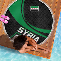 Syria Revolution Emblem Beach Blanket with Traditional Pattern and Curved Green Black Design