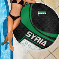 Syria Revolution Emblem Beach Blanket with Traditional Pattern and Curved Green Black Design