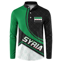 Syria Revolution Emblem Button Sweatshirt with Traditional Pattern and Curved Green Black Design