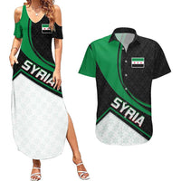 Syria Revolution Emblem Couples Matching Summer Maxi Dress and Hawaiian Shirt with Traditional Pattern and Curved Green Black Design