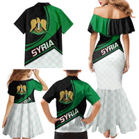 Syria Revolution Emblem Family Matching Mermaid Dress and Hawaiian Shirt with Traditional Pattern and Curved Green Black Design