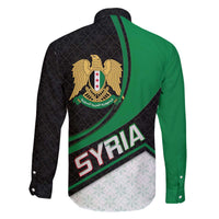 Syria Revolution Emblem Family Matching Off The Shoulder Long Sleeve Dress and Hawaiian Shirt with Traditional Pattern and Curved Green Black Design