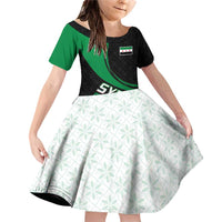 Syria Revolution Emblem Family Matching Off Shoulder Short Dress and Hawaiian Shirt with Traditional Pattern and Curved Green Black Design