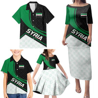 Syria Revolution Emblem Family Matching Puletasi and Hawaiian Shirt with Traditional Pattern and Curved Green Black Design