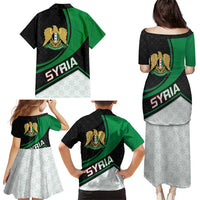 Syria Revolution Emblem Family Matching Puletasi and Hawaiian Shirt with Traditional Pattern and Curved Green Black Design