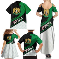 Syria Revolution Emblem Family Matching Summer Maxi Dress and Hawaiian Shirt with Traditional Pattern and Curved Green Black Design