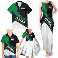 Syria Revolution Emblem Family Matching Tank Maxi Dress and Hawaiian Shirt with Traditional Pattern and Curved Green Black Design