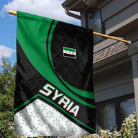 Syria Revolution Emblem Garden Flag with Traditional Pattern and Curved Green Black Design