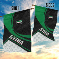 Syria Revolution Emblem Garden Flag with Traditional Pattern and Curved Green Black Design
