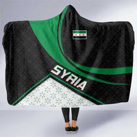 Syria Revolution Emblem Hooded Blanket with Traditional Pattern and Curved Green Black Design