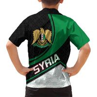 Syria Revolution Emblem Kid Hawaiian Shirt with Traditional Pattern and Curved Green Black Design