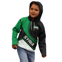 Syria Revolution Emblem Kid Hoodie with Traditional Pattern and Curved Green Black Design