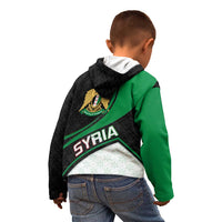 Syria Revolution Emblem Kid Hoodie with Traditional Pattern and Curved Green Black Design