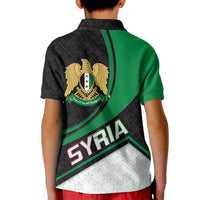 Syria Revolution Emblem Kid Polo Shirt with Traditional Pattern and Curved Green Black Design