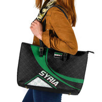 Syria Revolution Emblem Leather Tote Bag with Traditional Pattern and Curved Green Black Design