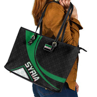 Syria Revolution Emblem Leather Tote Bag with Traditional Pattern and Curved Green Black Design