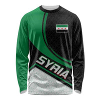 Syria Revolution Emblem Long Sleeve Shirt with Traditional Pattern and Curved Green Black Design