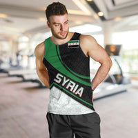 Syria Revolution Emblem Men Tank Top with Traditional Pattern and Curved Green Black Design