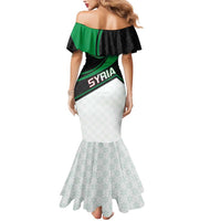 Syria Revolution Emblem Mermaid Dress with Traditional Pattern and Curved Green Black Design