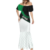Syria Revolution Emblem Mermaid Dress with Traditional Pattern and Curved Green Black Design