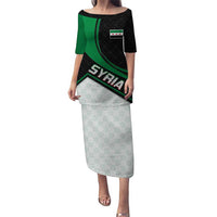 Syria Revolution Emblem Puletasi with Traditional Pattern and Curved Green Black Design