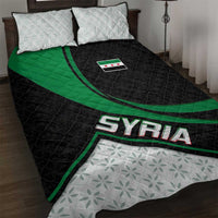 Syria Revolution Emblem Quilt Bed Set with Traditional Pattern and Curved Green Black Design