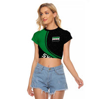 Syria Revolution Emblem Raglan Cropped T Shirt with Traditional Pattern and Curved Green Black Design