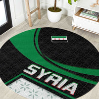 Syria Revolution Emblem Round Carpet with Traditional Pattern and Curved Green Black Design