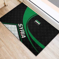 Syria Revolution Emblem Rubber Doormat with Traditional Pattern and Curved Green Black Design
