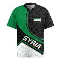 Syria Revolution Emblem Rugby Jersey with Traditional Pattern and Curved Green Black Design