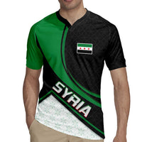 Syria Revolution Emblem Rugby Jersey with Traditional Pattern and Curved Green Black Design
