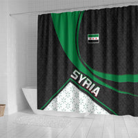 Syria Revolution Emblem Shower Curtain with Traditional Pattern and Curved Green Black Design