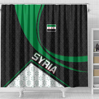 Syria Revolution Emblem Shower Curtain with Traditional Pattern and Curved Green Black Design