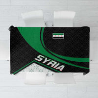 Syria Revolution Emblem Tablecloth with Traditional Pattern and Curved Green Black Design