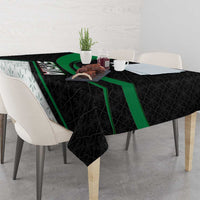 Syria Revolution Emblem Tablecloth with Traditional Pattern and Curved Green Black Design